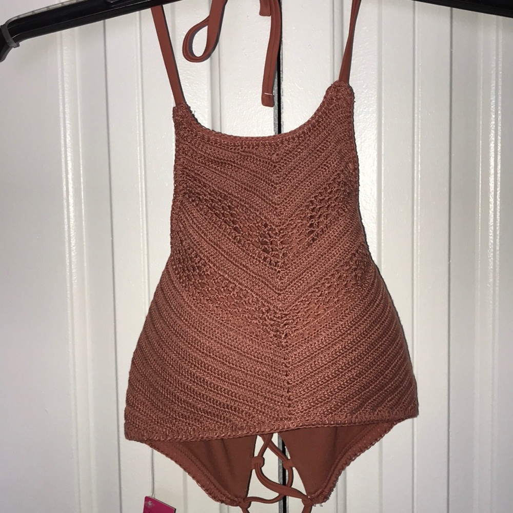 High neck crochet padded bikini top